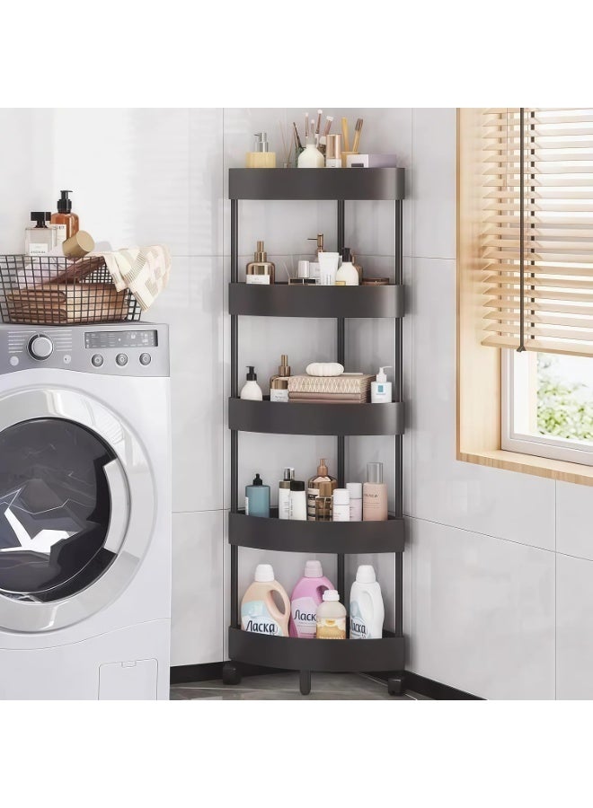 INSIJAM 5 Tiers Shower Caddy Bathroom Corner Shelf Organizer with Wheels Rust Proof Corner Open Storage Cart Plastic Shower Shelves for for Bathroom Kitchen Laundry - Image 4
